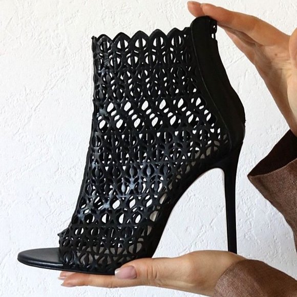Zara Leather Cut Out Peep Toe Ankle Bootie Sandals